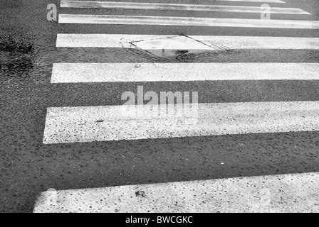 Zebrastreifen auf schwarzem asphalt Stockfoto