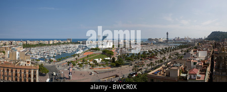 Panoramablick über den Port Vell, Maremagnum Viertel von Barcelona Stockfoto