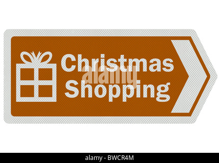 Foto realistische metallic, reflektierende "Christmas shopping" Sign, isoliert auf reinweiß Stockfoto