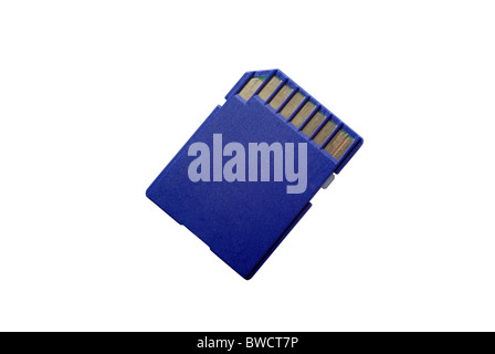 Rückseite der SD-Karte isoliert auf weißem Hintergrund. Clipping-Pfad. Stockfoto