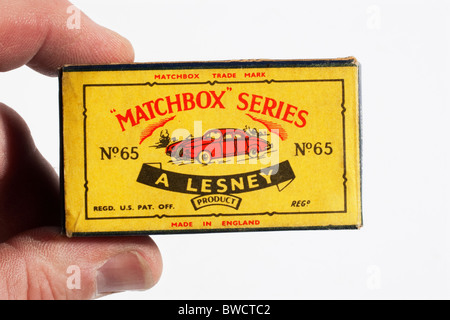 Originalverpackung für 1959 Jaguar 3,4 Liter Matchbox Lesney Modell Nr. 65 Stockfoto