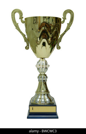 Preis Pokal für den ersten Platz isoliert auf weißem Hintergrund. Stockfoto