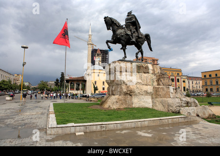 Denkmal für Skanderbeg-Platz, Skanderbeg, Albanien, Tirana (Tirana) Stockfoto