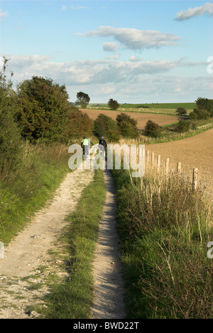 Radfahrer auf der South Downs Way in der Nähe von Chantry zwischen Washington und Amberley in West Sussex. Stockfoto