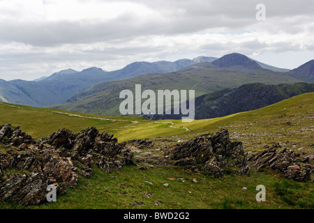 Blick in Richtung große Giebel vom Gipfel des Hindscarth in den Lake District National Park, Cumbria, England. Stockfoto