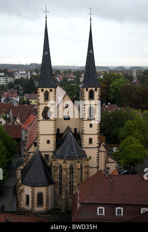 Blick auf die Stadtkirche, Bad Wimpfen, aus Blauer Turm, Blauer Turm, Deutschland Stockfoto