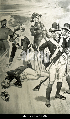 Bei der Schlacht von Trafalgar 1805 war britischer Admiral Horatio Nelson an Bord des Schiffes Sieg tödlich verwundet. Stockfoto