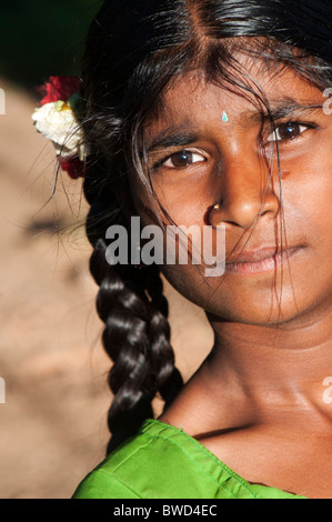 Junge indische teenage Dorf girl portrait, Andhra Pradesh, Indien Stockfoto