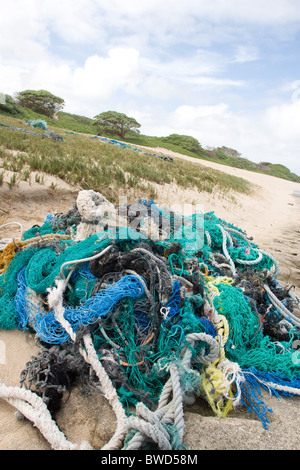 Angeln net Schutt Kahuku Strand angespült Stockfoto