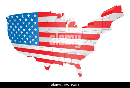 Illustration der amerikanischen Flagge als die Karte der USA Stockfoto