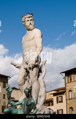 Der Brunnen von Neptun Piazza Signora Stockfoto