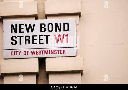 New Bond Street W1 Straßenschild, London, England, UK Stockfoto