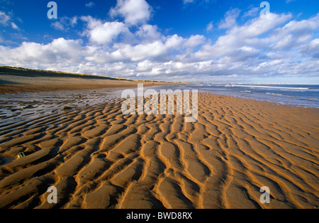 Tagsüber Blick entlang Seaton Schleuse Strand in der Nähe von Blyth, Northumberland Stockfoto