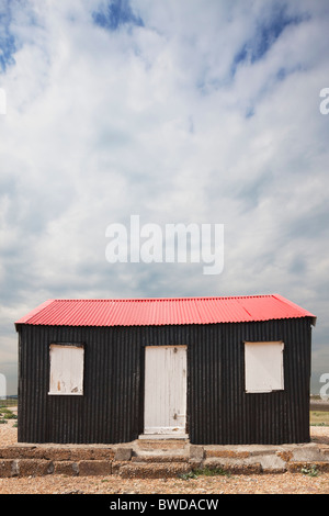 Roten Dächern Fischerhütte; Rye Harbour; East Sussex; England, Großbritannien Stockfoto