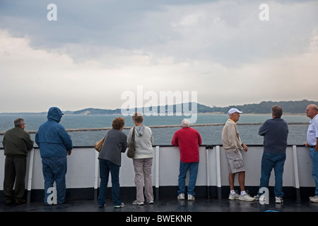 Ludington, Michigan - Passagiere an Deck die S.S. Badger Auto Fähre wie es beginnt eine Überquerung des Lake Michigan. Stockfoto