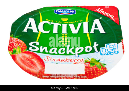 Label aus einer Wanne Erdbeere aromatisiert Activia von Danone Stockfoto