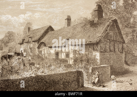 Anne Hathaway's Cottage, Stratford-upon-Avon, England. Anne Hathaway, 1556 - 1623. Frau von William Shakespeare, 1564 (Taufen) - 1616. Englischer Dichter, Dramatiker und Schauspieler. Stockfoto