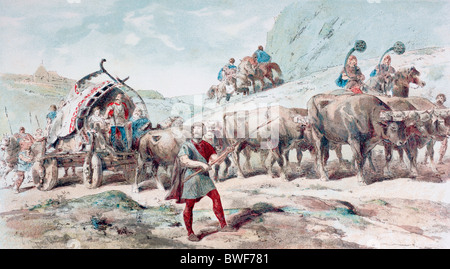 Nervian Wagen von Ochsen gezogen. Stockfoto