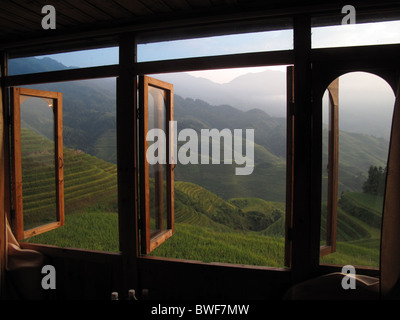 Pingen Sie einen Reis Terrassen, Longsheng, Longji, Guilin, China. Stockfoto