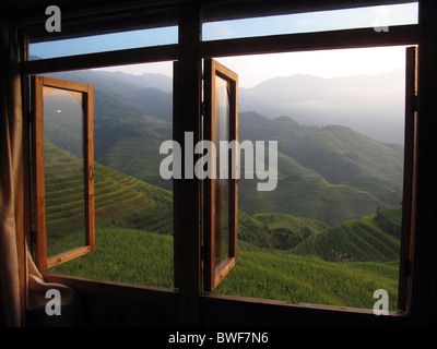 Pingen Sie einen Reis Terrassen, Longsheng, Longji, Guilin, China. Stockfoto