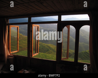 Pingen Sie einen Reis Terrassen, Longsheng, Longji, Guilin, China. Stockfoto