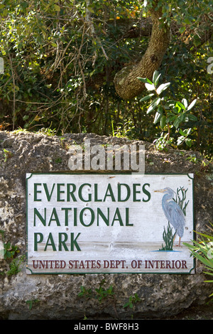 Florida Everglades Nationalpark Schild am Eingang zum Park. Stockfoto