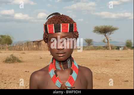 Frau junge Hamar, Omo-Tal, Südäthiopien Stockfoto