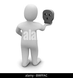 Mann und Schädel. Weiler. 3D gerenderte Darstellung. Stockfoto