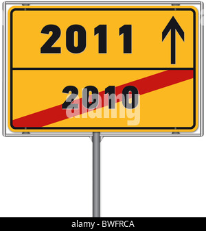 Deutsche Grenze Ortsschild als Symbol für das Ende 2010 und das Jahr 2011 vor; Silvester, Silvester, Stockfoto