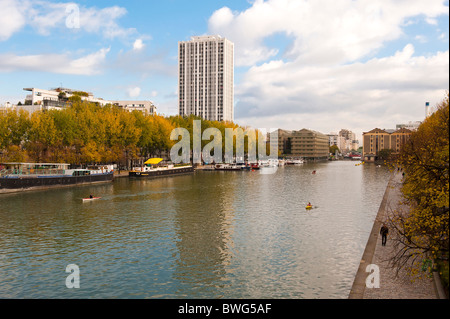 La Villette-Becken, Waterfront, Paris, Frankreich Stockfoto