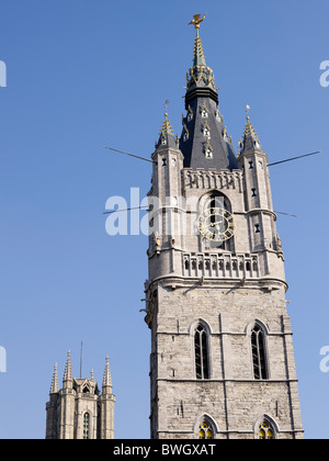 Belfort Glockenturm der St. Nicholas Church in Gent, Flandern, Belgien, Europa Stockfoto