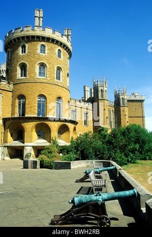 Belvoir Castle Leicestershire, Kanon Canon Herrenhaus Englisch Herzog von Rutland Häuser Schlösser Turm Türmchen England UK Stockfoto