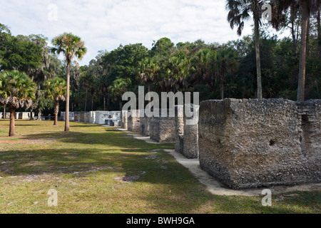 Slave-Häuser aus "Tabby" (lokale Zement von Austernschalen), Kingsley Plantation, Fort George Island, Jacksonville, Florida Stockfoto