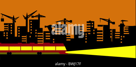 Vektor-Illustration der Stadt am Abend Stockfoto