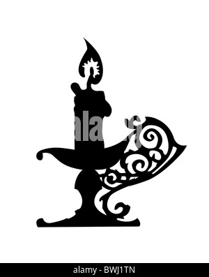 Silhouette der Kerze auf weißem Hintergrund Stockfoto