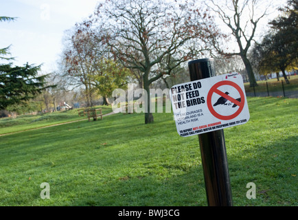 eine Bitte nicht füttern die Vögel melde, in einem Londoner Stadtteil Newham Park Stockfoto