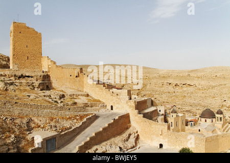 Judäische Wüste, griechisch orthodoxe Kloster Mar Saba am Hang des Wadi Kidron Stockfoto