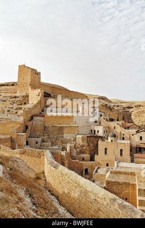 Judäische Wüste, griechisch orthodoxe Kloster Mar Saba am Hang des Wadi Kidron Stockfoto