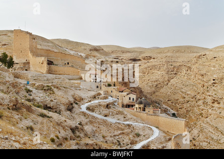 Judäische Wüste, griechisch orthodoxe Kloster Mar Saba am Hang des Wadi Kidron Stockfoto