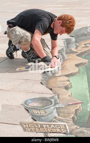 A Street-Artist in Stratford-upon-Avon, Vereinigtes Königreich Stockfoto