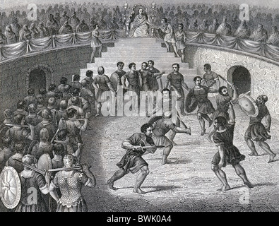 Gladiatoren kämpfen in den Ring im alten Rom. Stockfoto