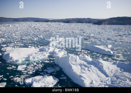 Luftbild von Eisschollen und Eisberge von Ilulissat (Jakobshavn), Diskobucht, Kitaa, Ilulissat Kangerlua Eisfjord, Grönland Stockfoto