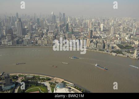 China Asien Shanghai Oriental Pearl Tower Turm Rook Ansicht Stadt Fluss Fluss Stadtübersicht Stockfoto