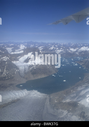 Grönlands Ostküste Landschaft Landschaft Luftbild Luftaufnahme Kulusuk Kap Dan Ammassalik Fjord Küste Meer Stockfoto