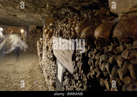 Schädel und Knochen in den Katakomben von Paris, Les Catacombes de Paris, Paris, Frankreich, Europa Stockfoto