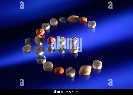 Tabletten, Symbol, Währungssymbol, med, Apotheke, Pillen, Euro Stockfoto