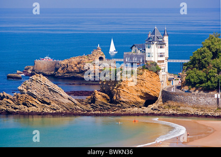 Frankreich Europa Aquitaine Atlantik Küste Biarritz Villa Belza Rocher De La Vierge Haus Hause Küste Meer Atlant Stockfoto