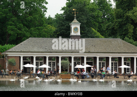 UK-London am See Serpentine Hyde Park Großbritannien Europa England Schwäne Gebäude Restaurant Medizinalstoffe Stockfoto