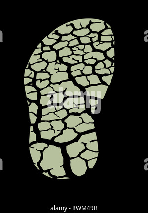 Vektor-Silhouette des menschlichen Spuren auf dem trockenen Stockfoto