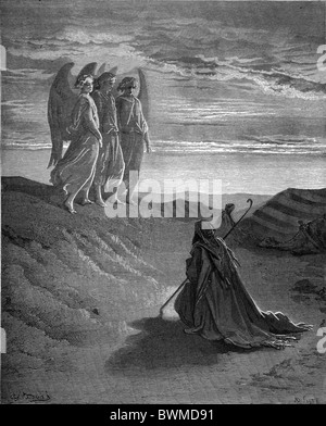 Gustave Doré; Abraham und die drei Engel; Schwarz / weiß-Gravur Stockfoto